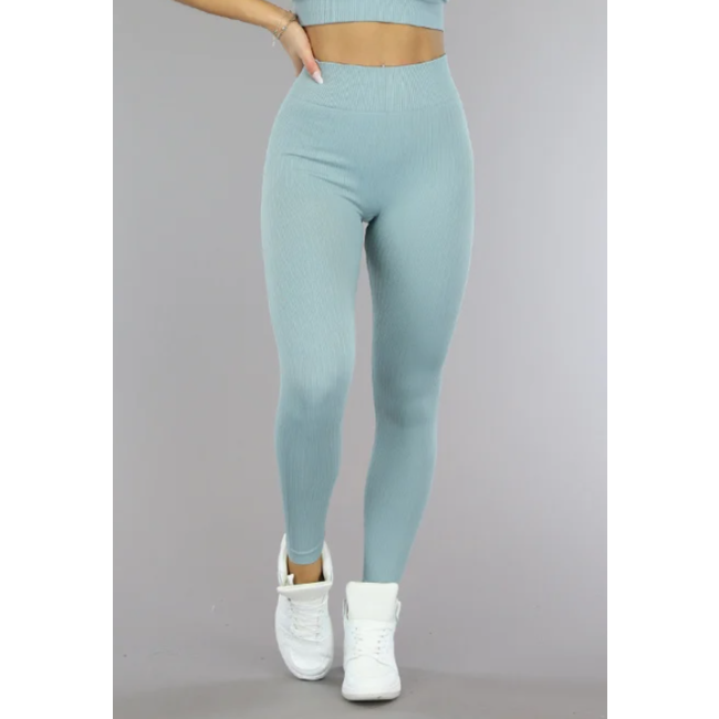 Graublaue Grove Rippensport-Leggings mit Scrunch