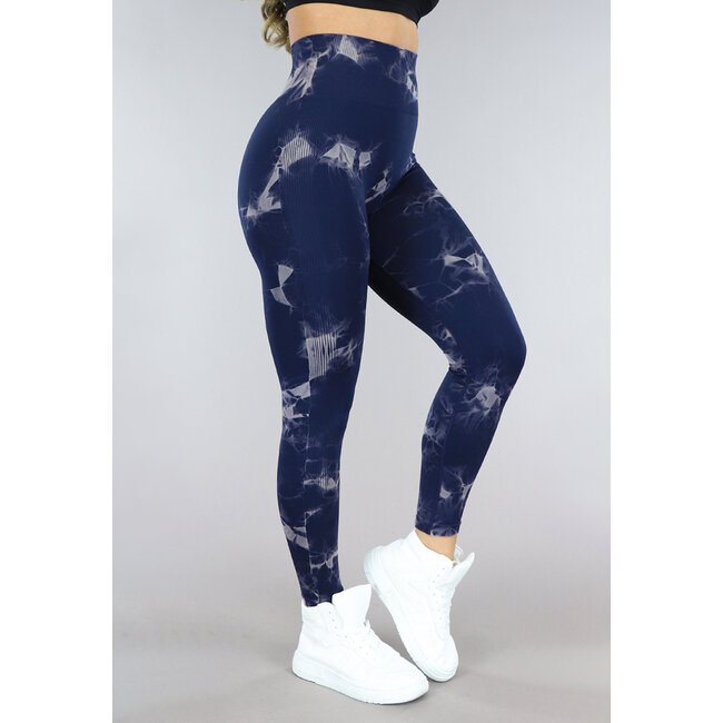 Dunkelblaue Sport-Leggings mit hoher Taille und Flecken