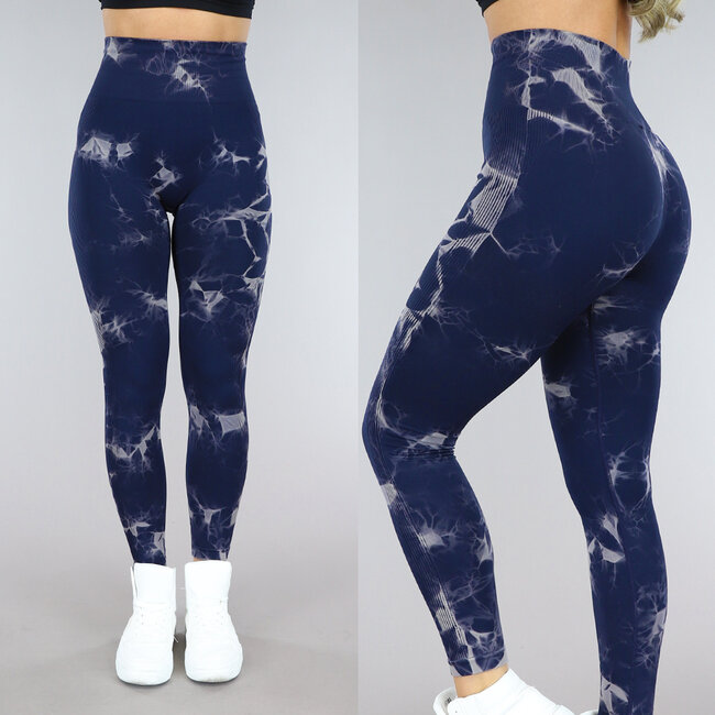 Dunkelblaue Sport-Leggings mit hoher Taille und Flecken