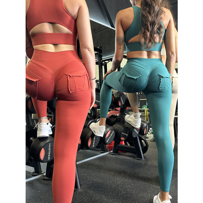 Rote Sport-Leggings mit Scrunch und Seitentaschen