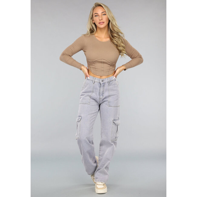 Khaki Top mit sichtbaren Nähten