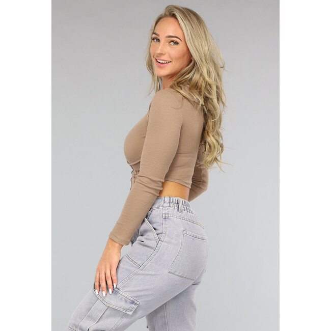 Khaki Top mit sichtbaren Nähten