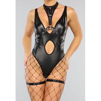 Latex Look Lingerie Body mit Kragen