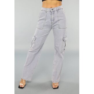 Gerade Denim-Cargo-Jeans mit hoher Taille