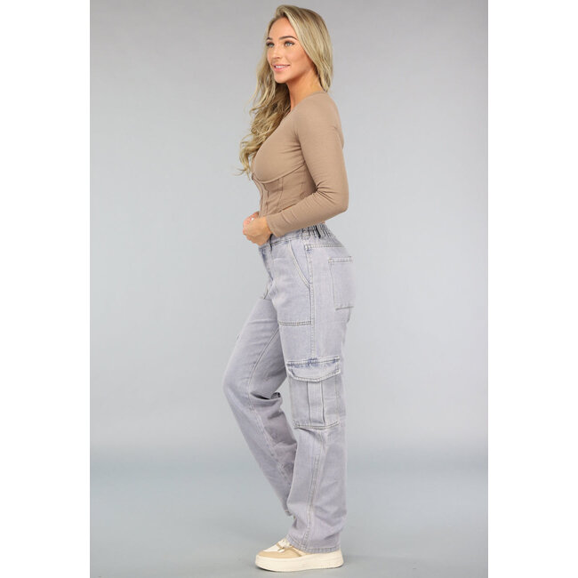 Gerade Denim-Cargo-Jeans mit hoher Taille