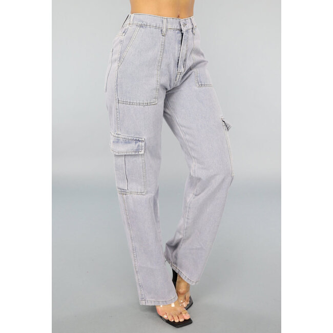 Gerade Denim-Cargo-Jeans mit hoher Taille