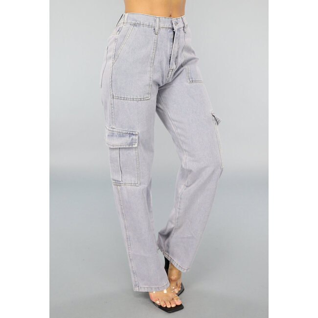 Gerade Denim-Cargo-Jeans mit hoher Taille