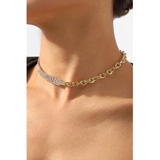 NEW2009 Goldene Halskette mit Glitzerdiamanten und Gliedern