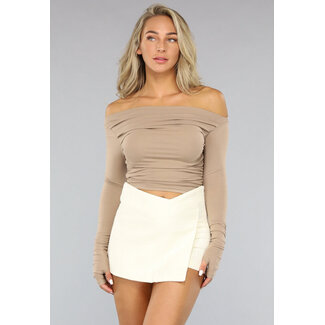 Khakifarbenes trägerloses langärmeliges Top