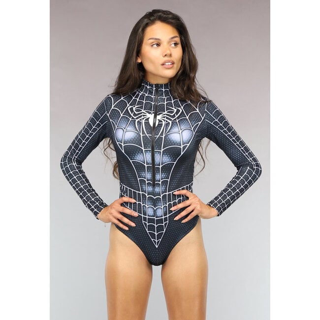 Schwarzer Marvel Venom Bodysuit mit Reissverschluss