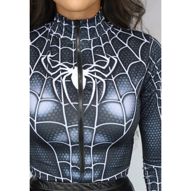 Schwarzer Marvel Venom Bodysuit mit Reissverschluss