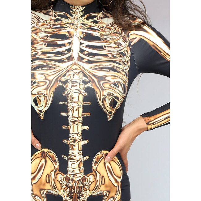 Kostüm mit goldenem Skelettdruck