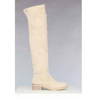 OP=OP! Basic Beige Overknee-Stiefel in Wildlederoptik