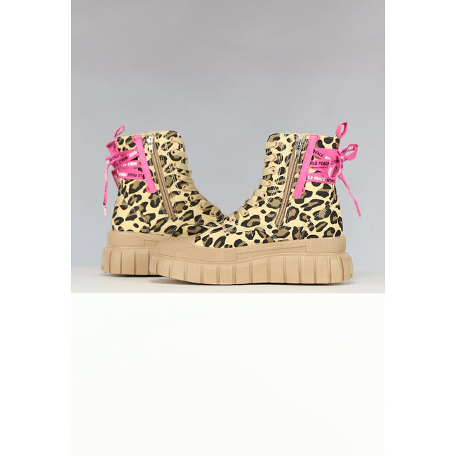 Hohe Stiefel mit Leopardenmuster und rosa Schleifen-Details