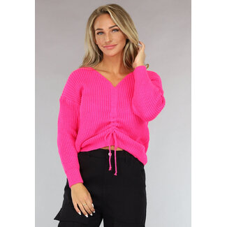 NEW1110 Harter rosa Strickpullover mit Spitzendetail