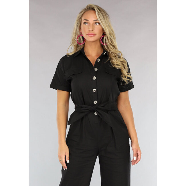 Schwarzer kurzärmeliger Jumpsuit