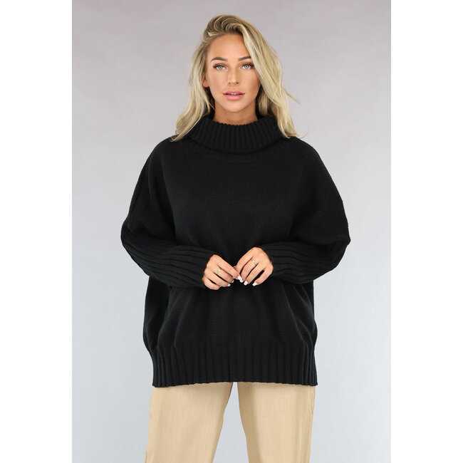 Großer Strickpullover in Übergröße Schwarz