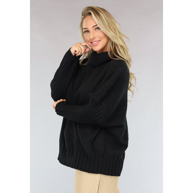 Großer Strickpullover in Übergröße Schwarz