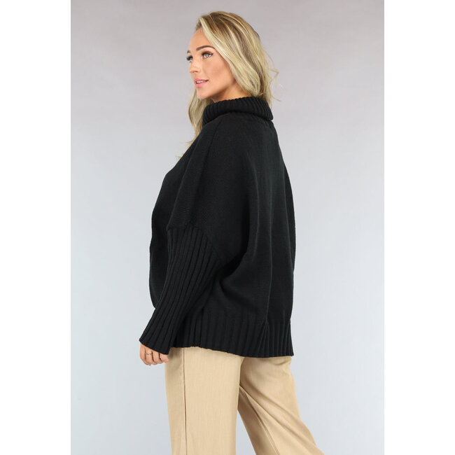 Großer Strickpullover in Übergröße Schwarz