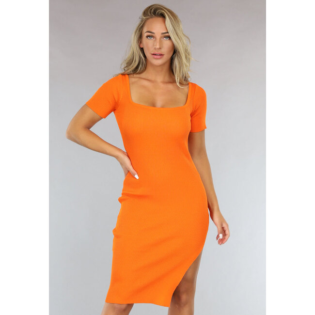 Orangefarbenes Bodycon-Kleid mit kurzen Ärmeln