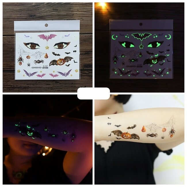 Glow In The Dark Temporary Spooky Tattoo Set