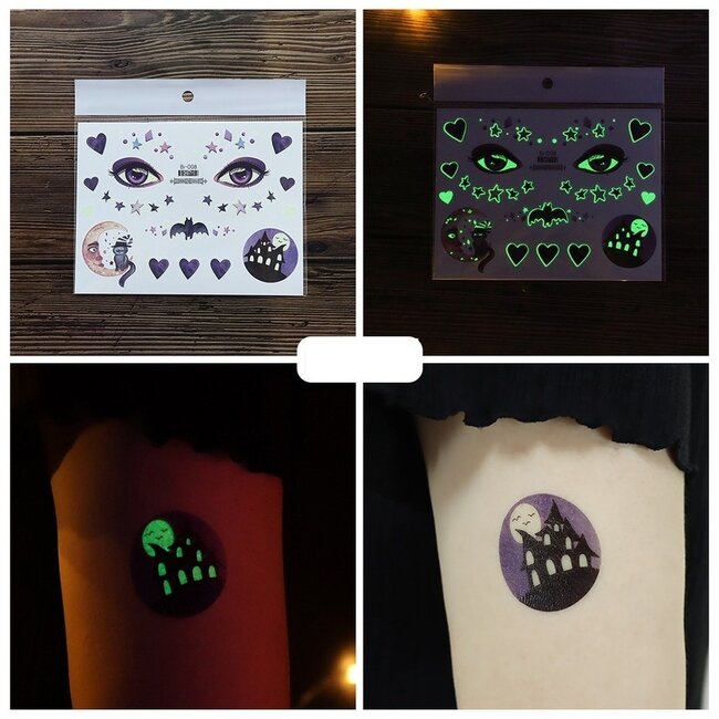 Glow In The Dark Temporary Spooky Tattoo Set