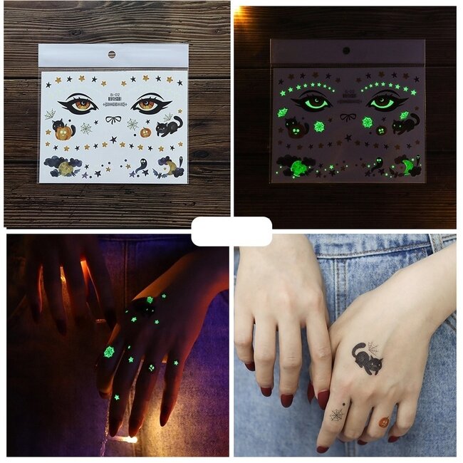 Glow In The Dark Temporary Spooky Tattoo Set