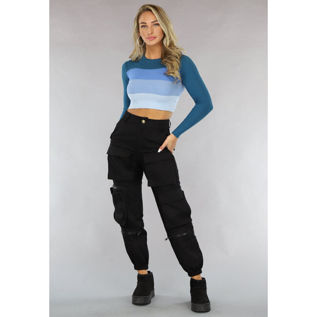 Gestreiftes Crop Top aus geripptem Stoff Blau