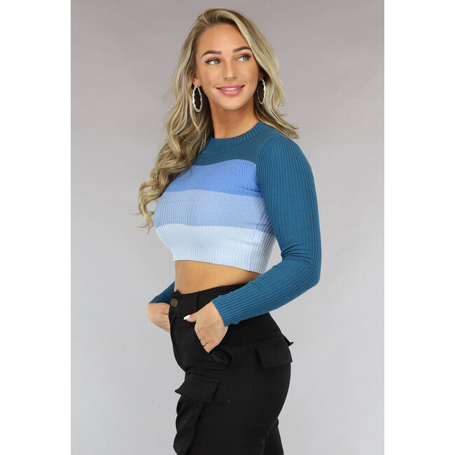 Gestreiftes Crop Top aus geripptem Stoff Blau