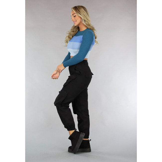 Gestreiftes Crop Top aus geripptem Stoff Blau