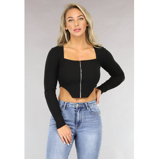 Schwarzes langärmeliges Rippen-Top
