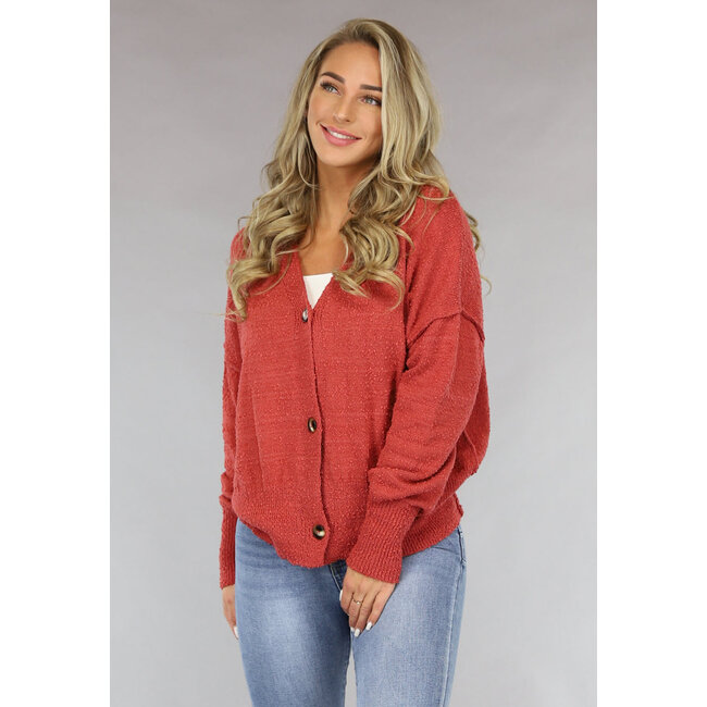 Rostbraune Strickjacke mit Knopfverschluss