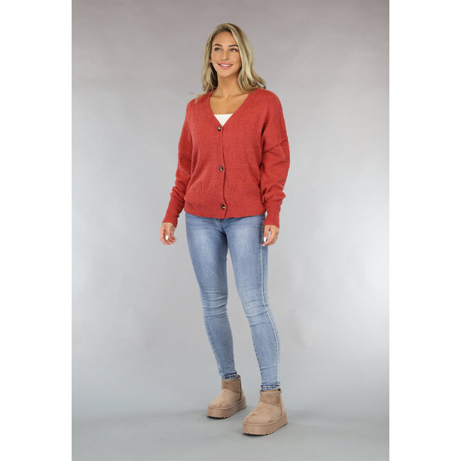 Rostbraune Strickjacke mit Knopfverschluss