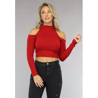 Rotes Top aus geripptem Stoff mit schulterfreiem Detail