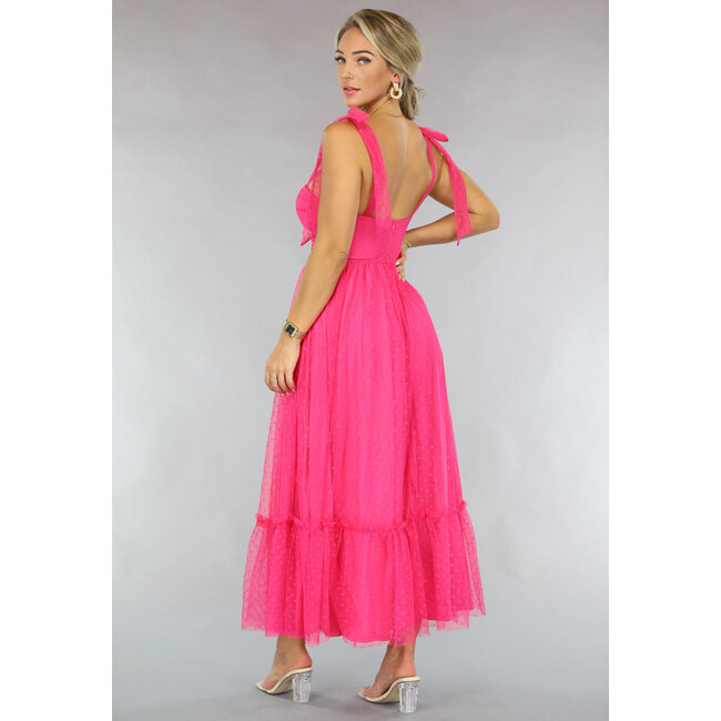 Langes Fuchsia Polkadot Kleid