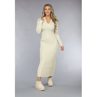 Beigefarbenes langes Rippenkleid