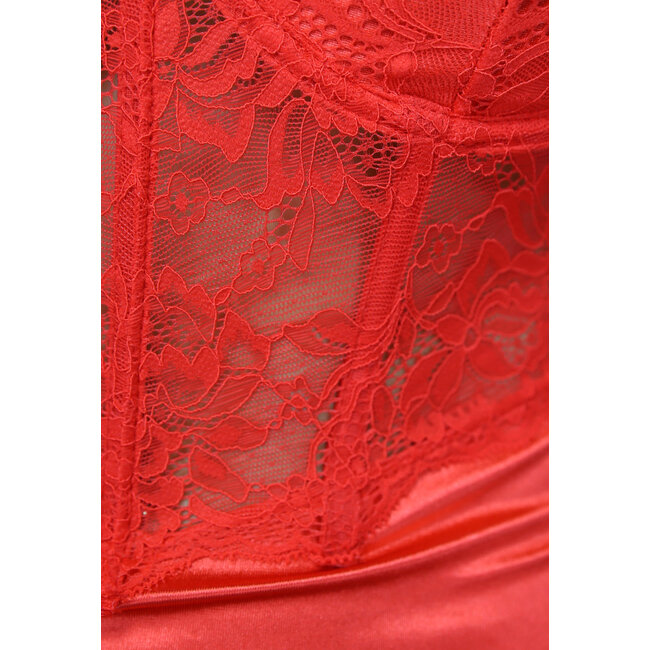 Rotes Satin-Korsettkleid mit Spitze und Bügeln