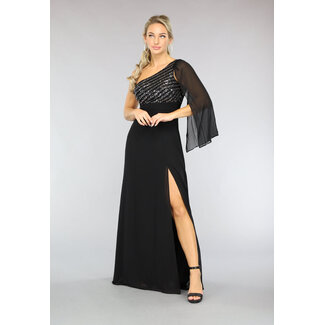 Langes schwarzes einärmeliges Chiffonkleid