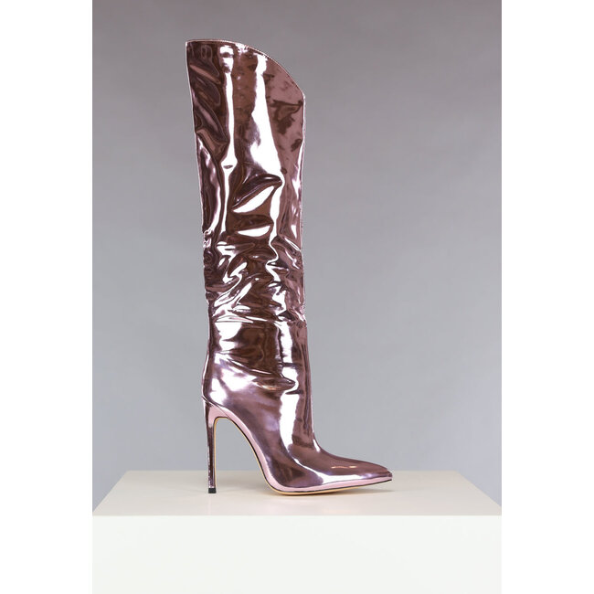 Rosa Metallic-Stiefel mit dünnem Absatz