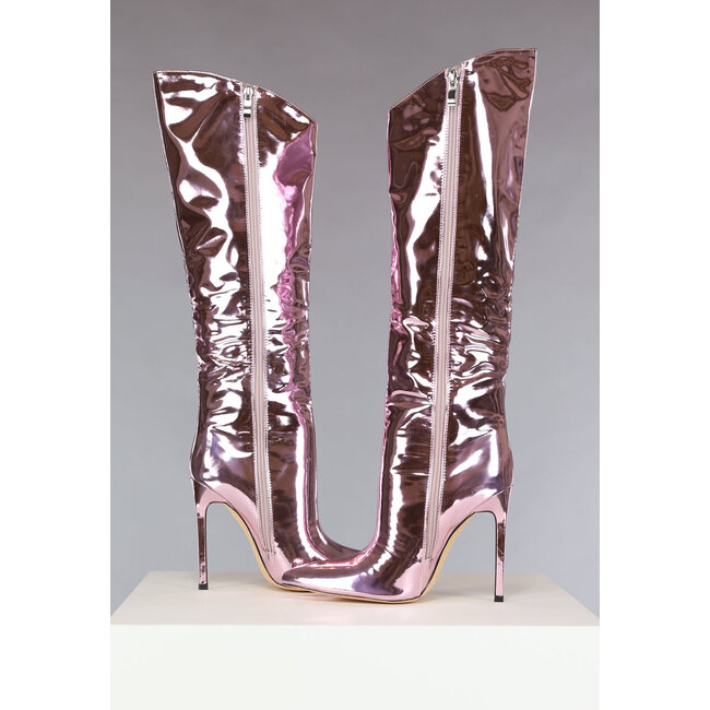 Rosa Metallic-Stiefel mit dünnem Absatz