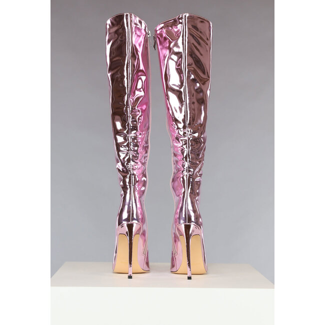 Rosa Metallic-Stiefel mit dünnem Absatz