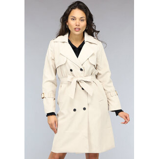Lange beigefarbene Jacke mit Taillenband