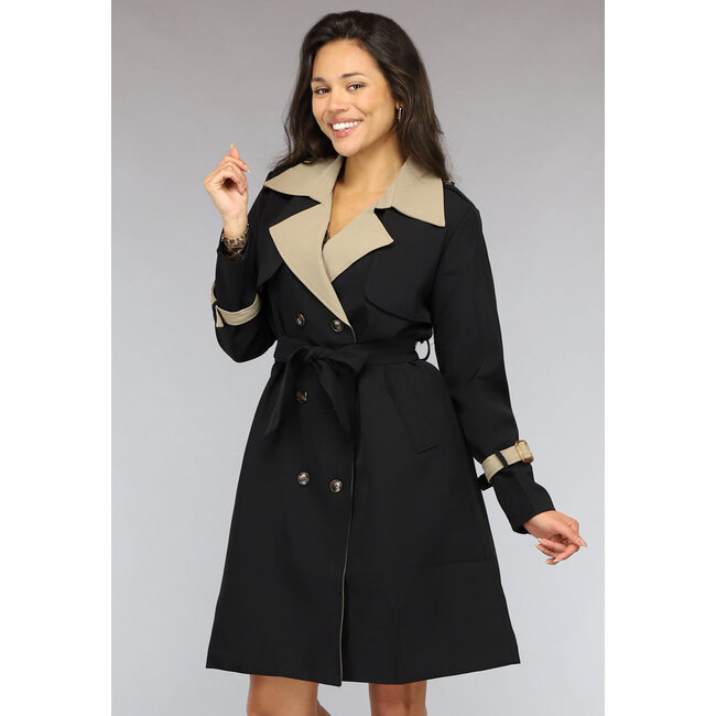 Zweifarbiger halblanger Trenchcoat mit Taillenband