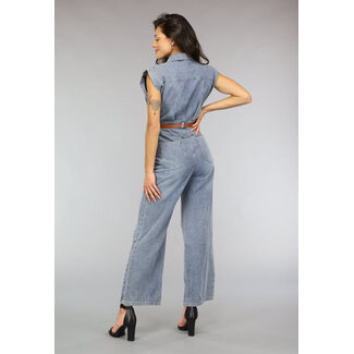 Ärmelloser Denim-Jumpsuit mit Gürtel