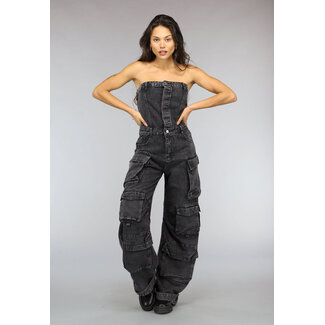 Trägerloser Denim-Cargo-Overall
