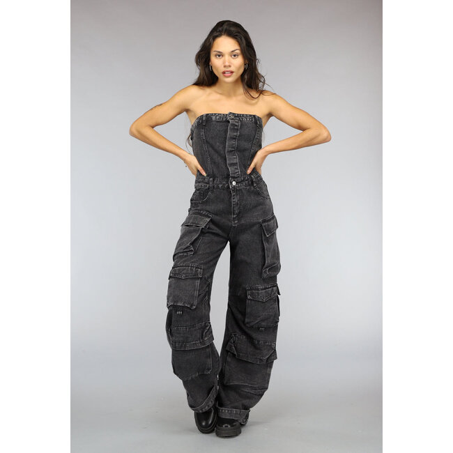 Trägerloser Denim-Cargo-Overall