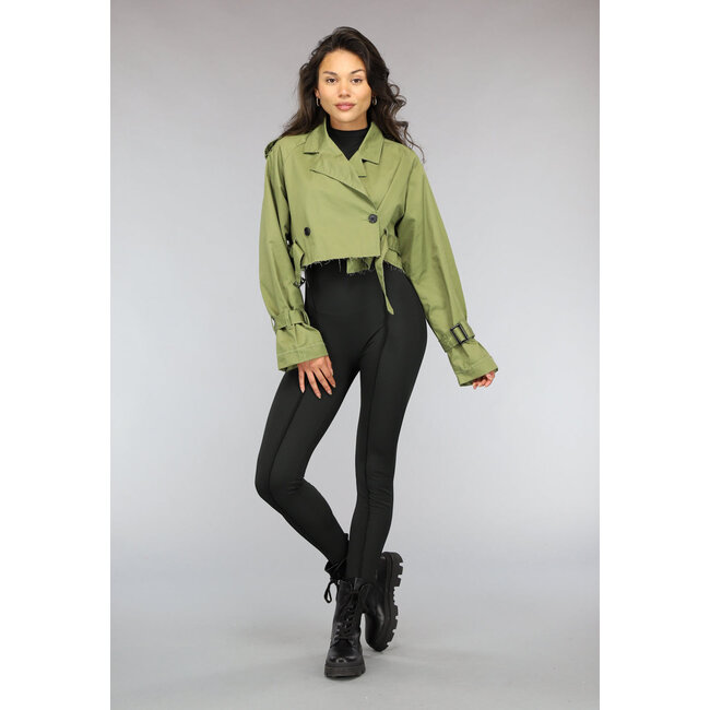 Grüner Cropped Trenchcoat mit Schnallendetails