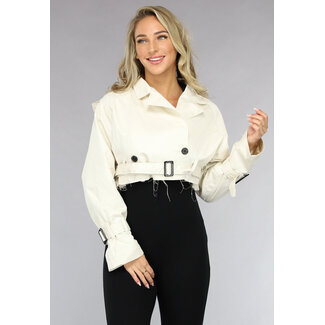 NEW2510 Beigefarbener Cropped Trenchcoat