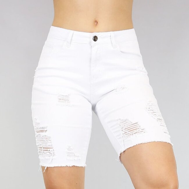 Stretch-Denim-Shorts mit Rissen Weiß