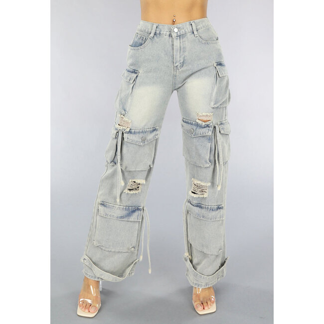 Acid Wash Baggy Ripped Cargo Jeans mit Klappentaschen